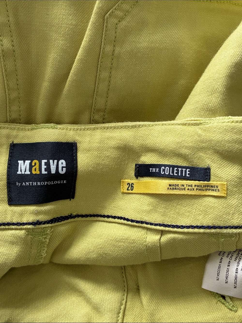 Anthropologie Maeve Size The Colette Linen Cropped Pants - Chartreuse - Picture 4 of 6